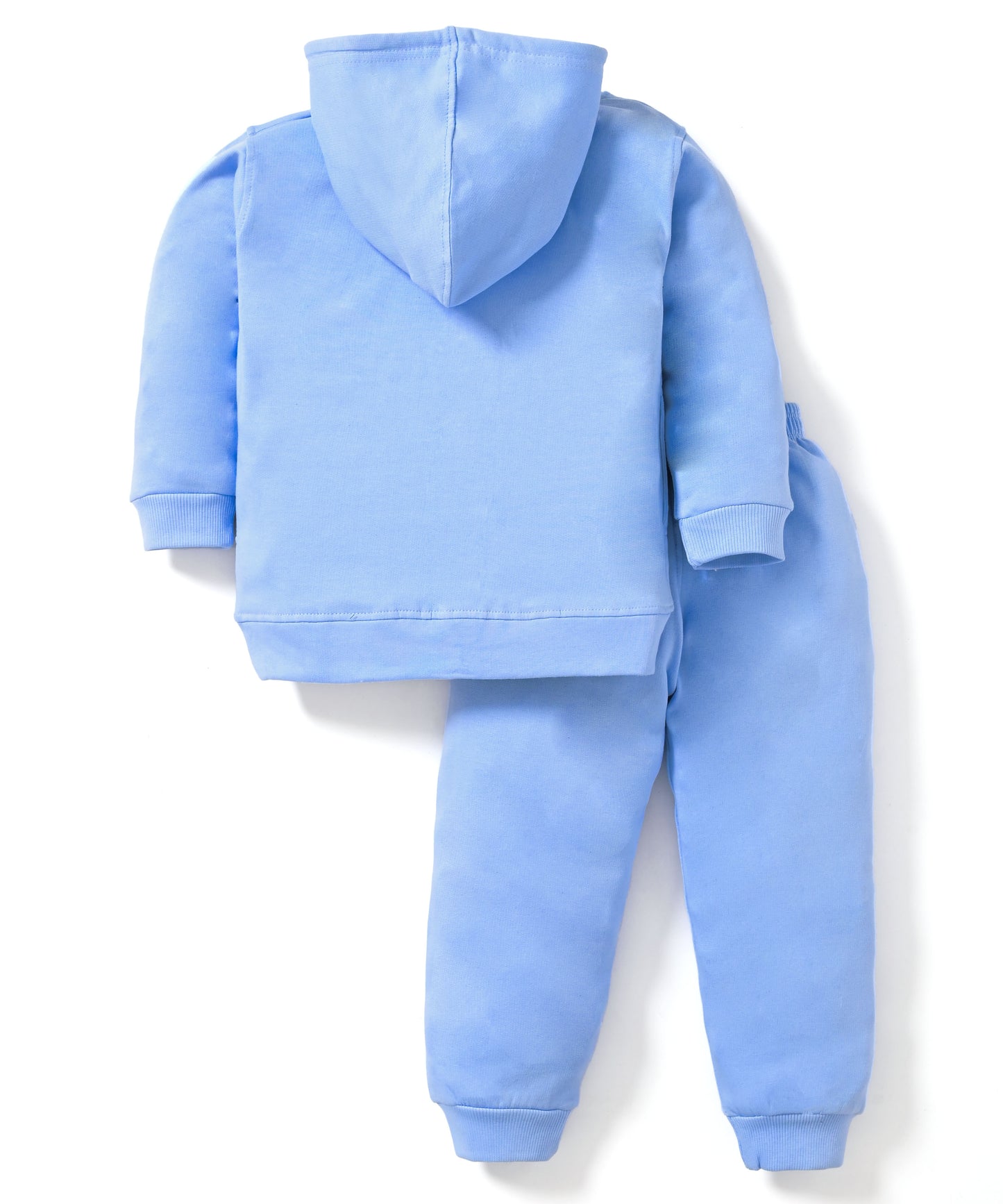 Little Astronaut Full Sleeves Fleece Front-Open Hooded Sweatshirt and Joggers Set | Blue