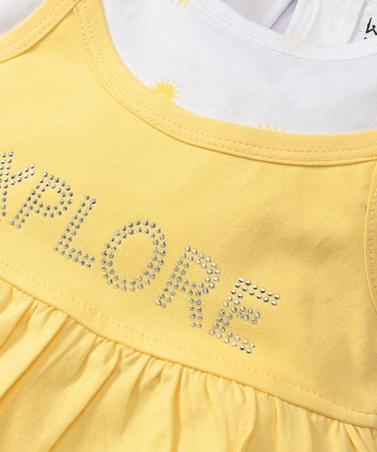 Explore Minnie Half Sleeves Frock & Bloomer Pant Set | Yellow