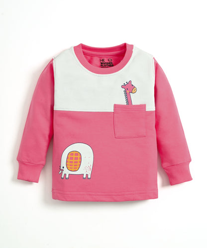 Jungle Buddies Full Sleeves Sweatshirt & Joggers Set | Pink
