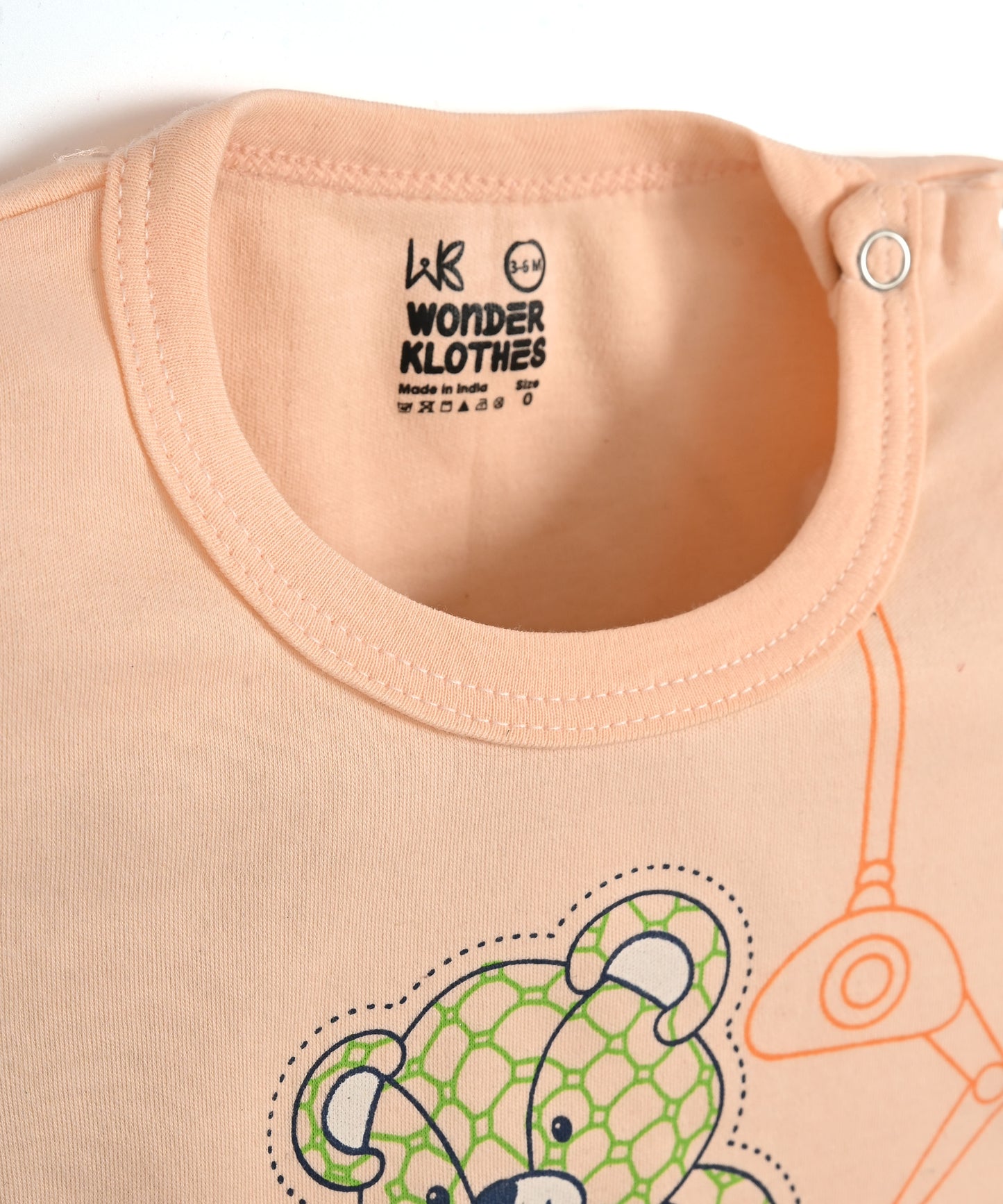 Teddy Bear Half Sleeves Shoulder Open T-Shirt & Half Pant Set | Orange
