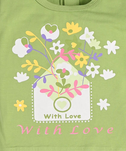 With Love Half Sleeves Top & Skirt Set | Green