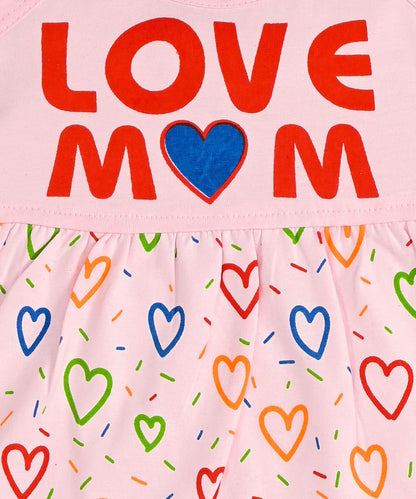 Love Mom Bandhani Straps Frock & Bloomer Pant Set | Green & Pink | Pack of 2