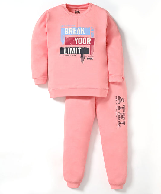 Break Your Limit Full Sleeves Sweatshirt and Joggers Set | Pink