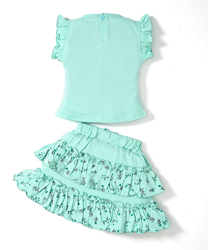 Giraffe Garden Short Sleeves Top & Skirt Set | Green