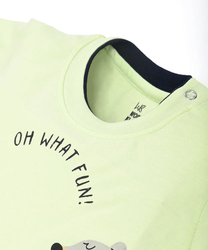 Oh What Fun Half Sleeves Shoulder Open T-Shirt & Half Pant Set | Green