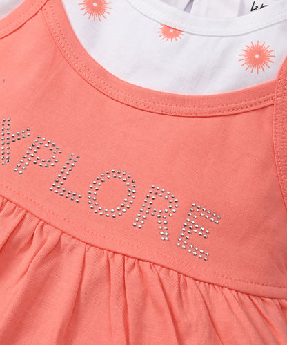 Explore Minnie Half Sleeves Frock & Bloomer Pant Set | Orange