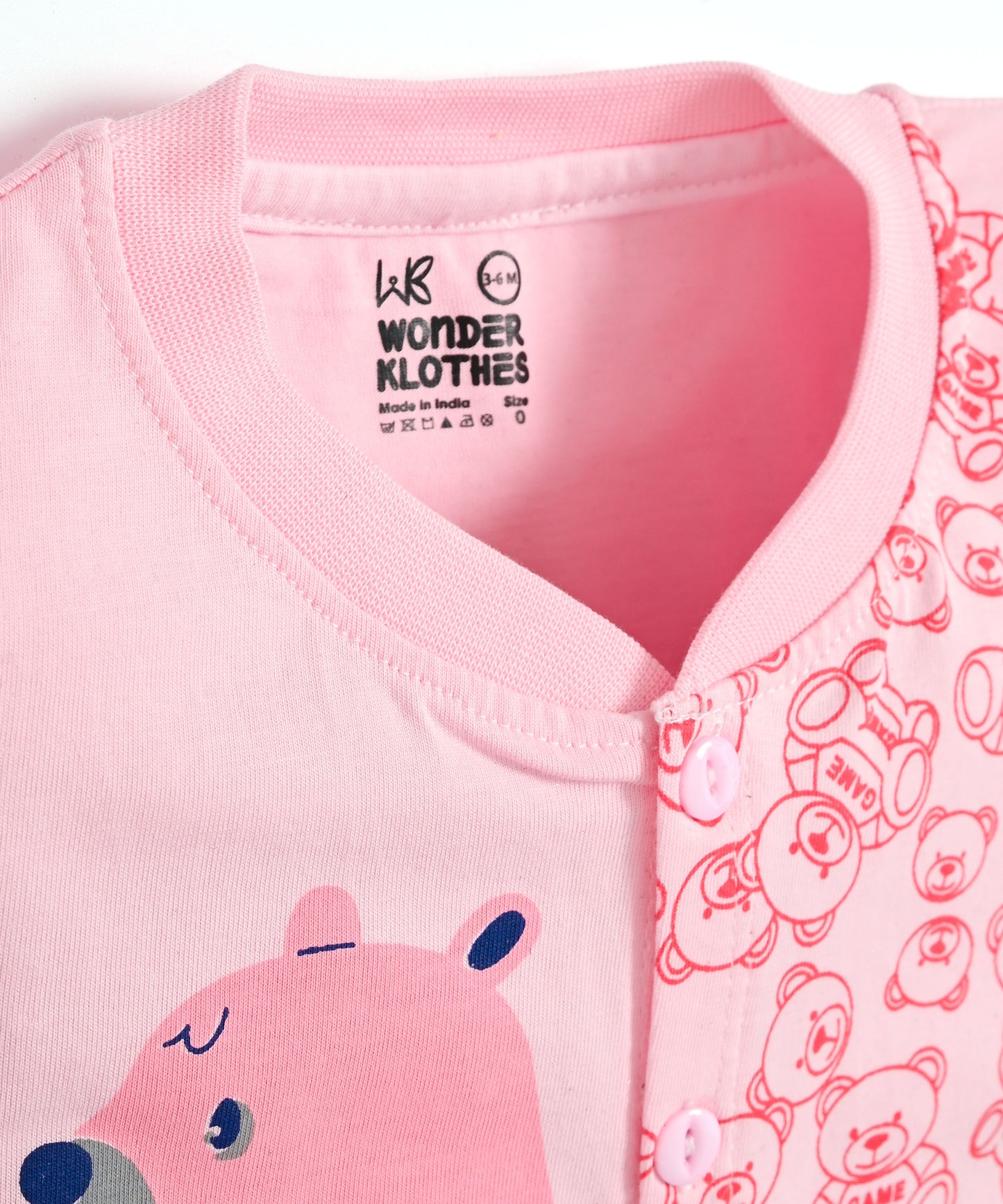 Cute Bear Half Sleeves Front Open T-Shirt & Half Pant Set | Pink