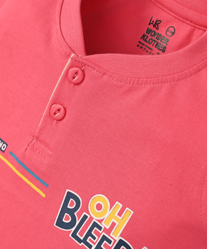 Oh Bleep Half Sleeves T-Shirt & Half Pant Set | Pink