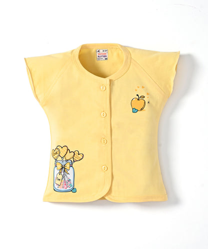 Apple Jar Raglan Short Sleeves Front Open Top & Hot Pant Set | Yellow