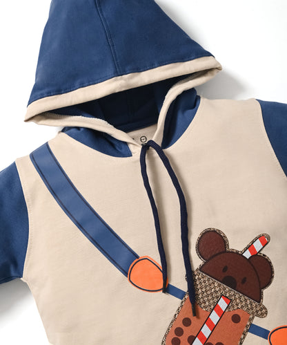 Boba Bear Full Sleeves Hooded Sweatshirt and Joggers Set | Blue