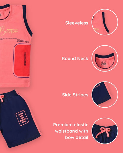 Miftah Sleeveless T-Shirt & Shorts Set | Pink
