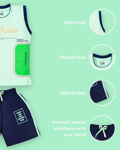 Miftah Sleeveless T-Shirt & Shorts Set | Green