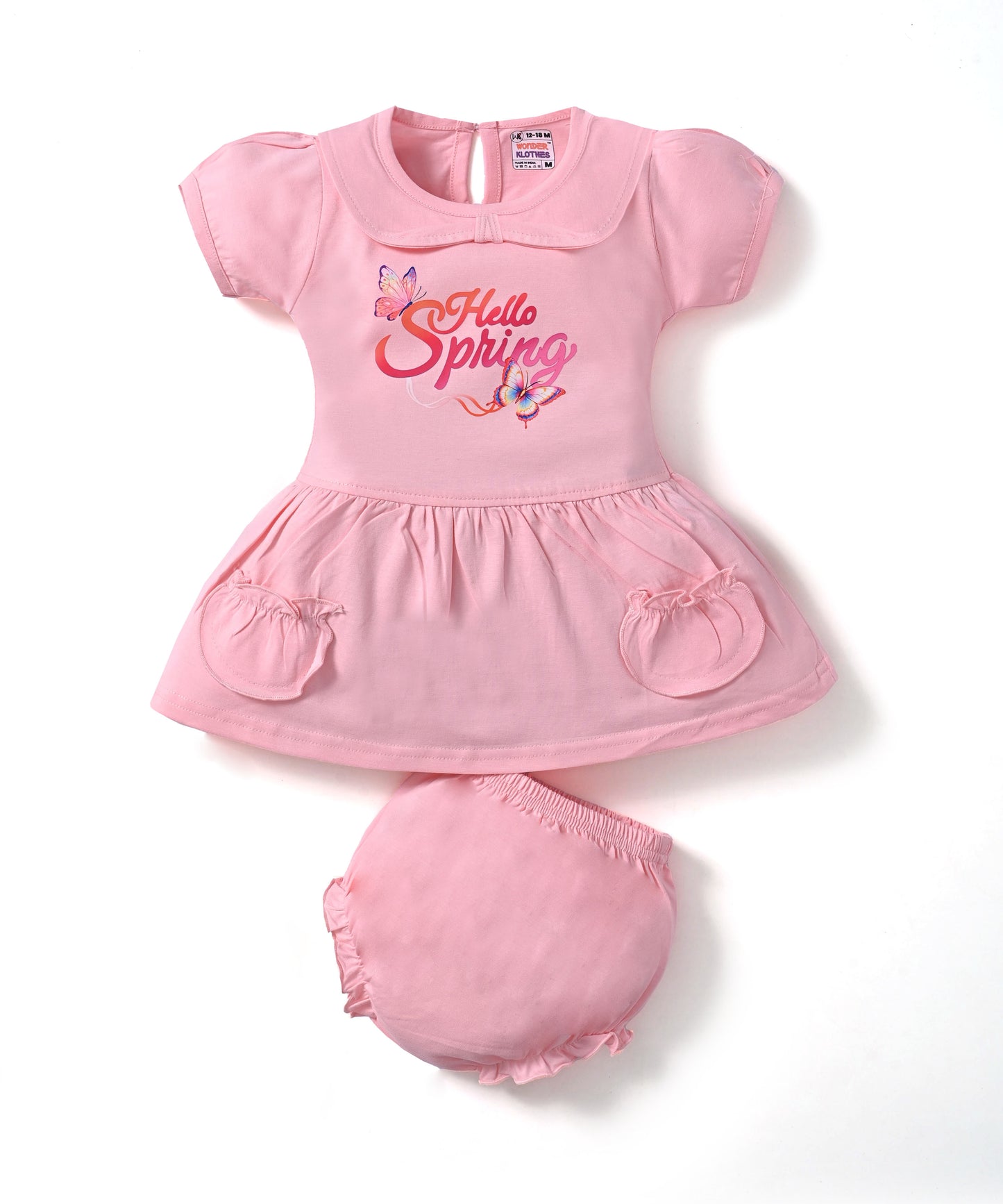 Hello Spring Half Sleeves Frock & Bloomer Pant Set | Pink