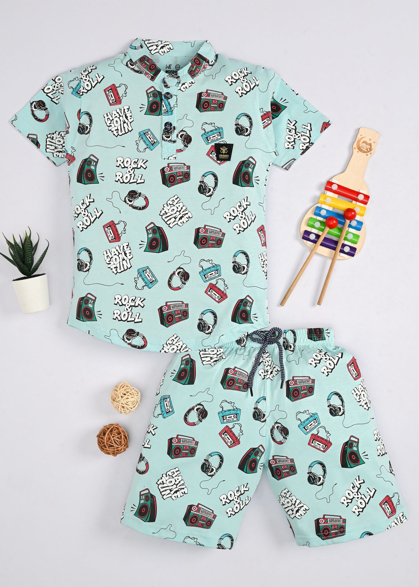 Music Gadgets Half Sleeves T-Shirt & Shorts Set | Blue