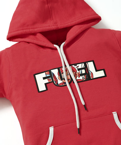 Fuel Mario Full Sleeves Hoodie Sweatshirt with Pocket and Joggers Set | Red