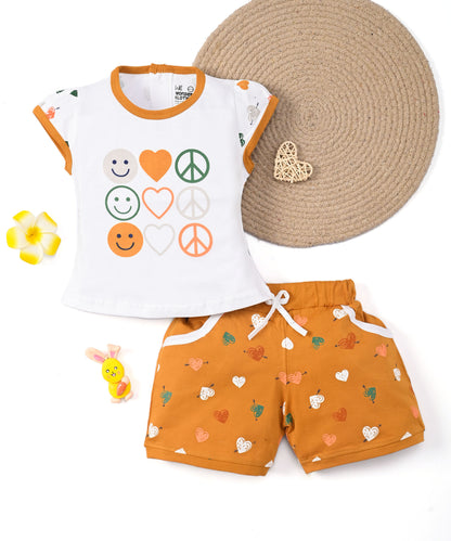 Smiley Heart Short Sleeves Top & Hot Pant Set | Yellow