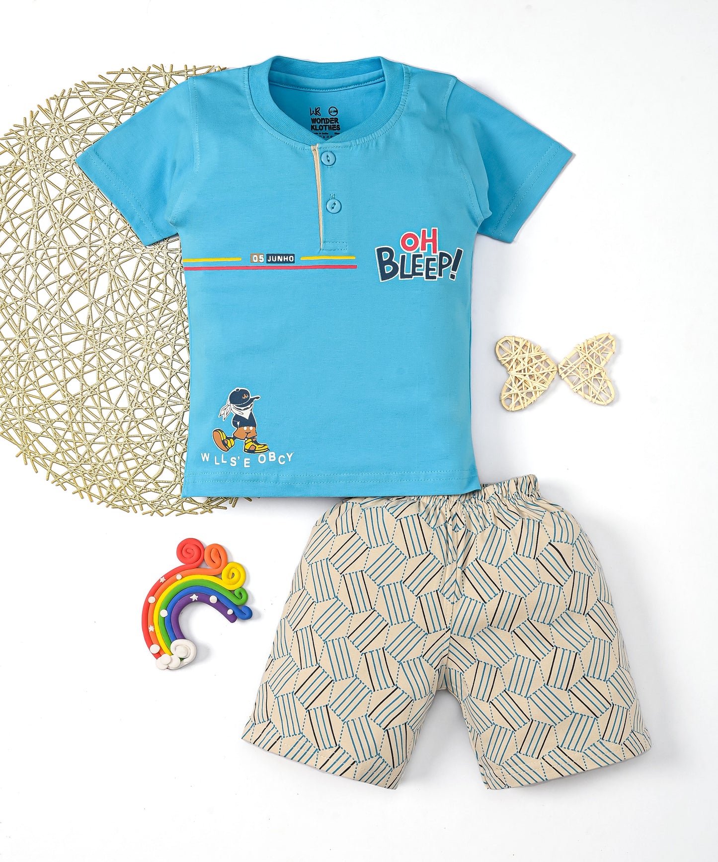 Oh Bleep Half Sleeves T-Shirt & Half Pant Set | Blue