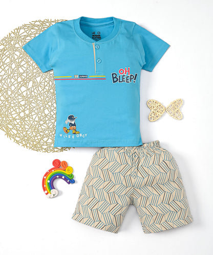 Oh Bleep Half Sleeves T-Shirt & Half Pant Set | Blue