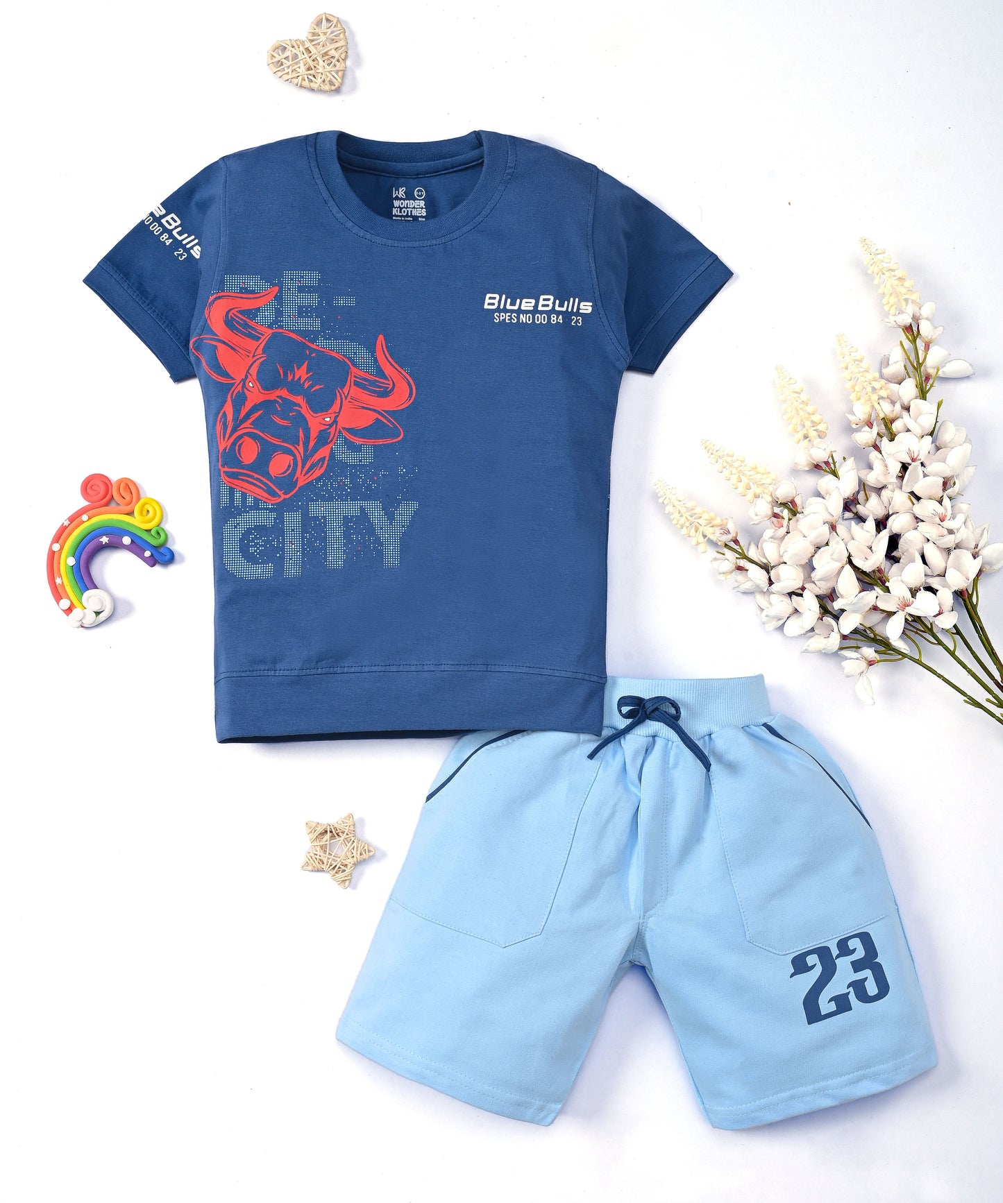 Bulls City Half Sleeves T-Shirt & Shorts Set | Blue