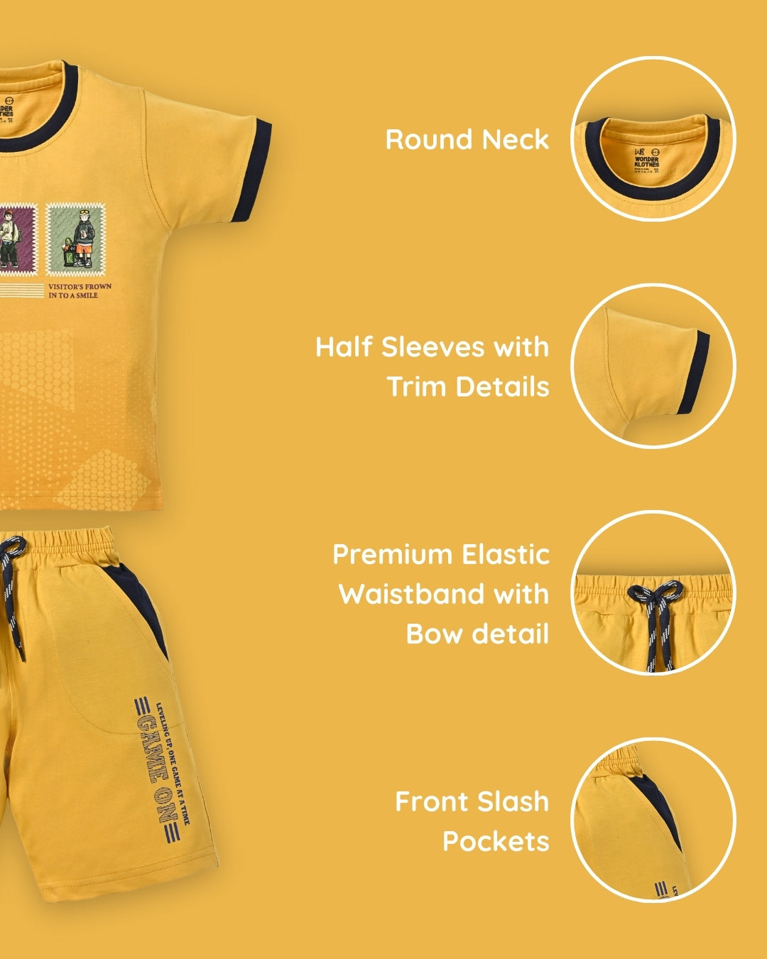 Spread Squad Half Sleeves T-Shirt & Shorts Set | Yellow