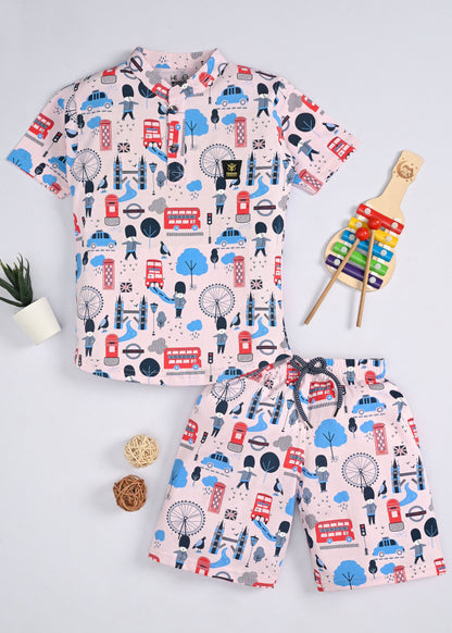 Iconic London Half Sleeves T-Shirt & Shorts Set | Pink