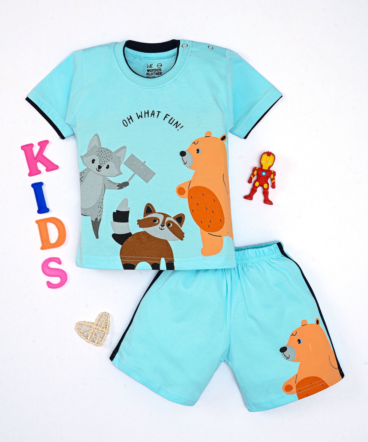 Oh What Fun Half Sleeves Shoulder Open T-Shirt & Half Pant Set | Blue