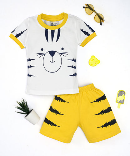 Tiger Claws Half Sleeves T-Shirt & Half Pant Set | Yellow