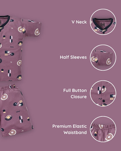Artsy Shapes Half Sleeves Front Open T-Shirt & Half Pant Set