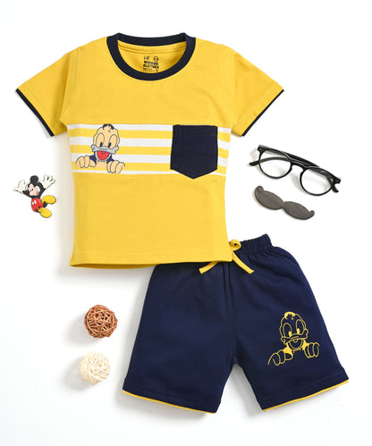 Donald Duck Half Sleeves T-Shirt & Half Pant Set | Yellow