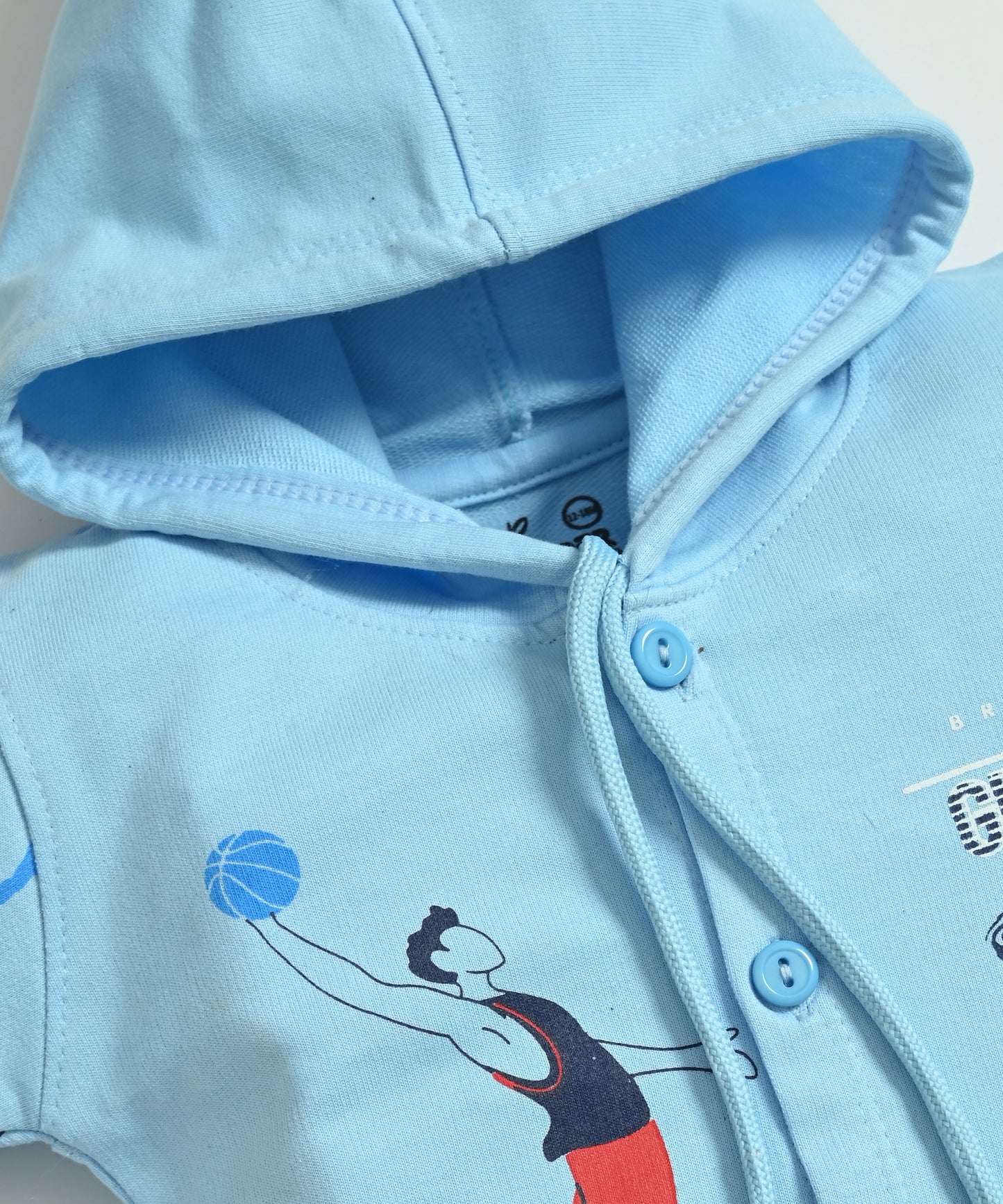 Basketball Full Sleeves Front Open Hooded Sweatshirt & Joggers Set | Blue