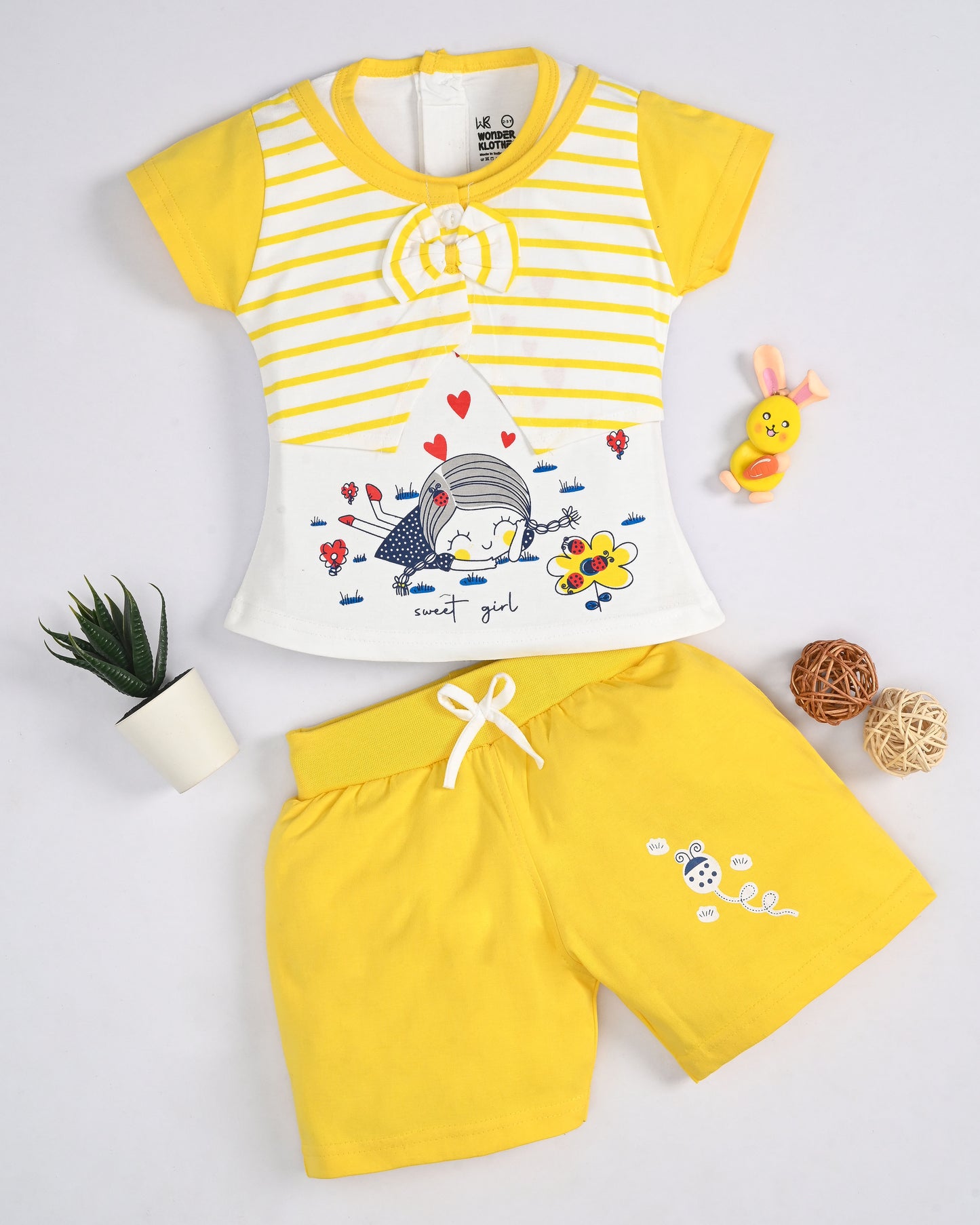 Sweet Girl Half Sleeves Top & Hot Pant Set | Yellow