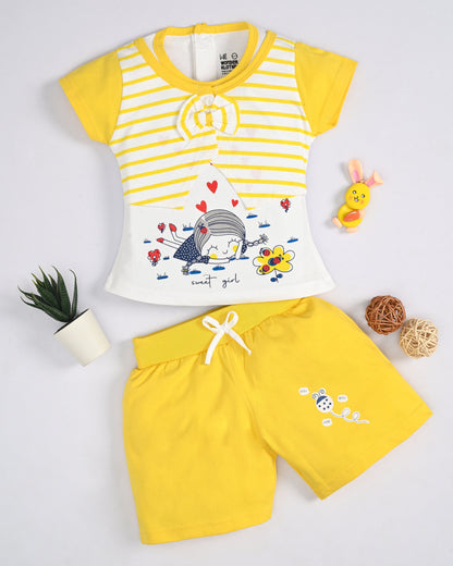 Sweet Girl Half Sleeves Top & Hot Pant Set | Yellow