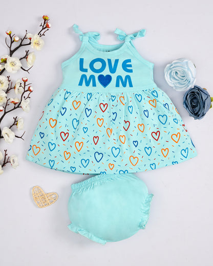 Love Mom Bandhani Straps Frock & Bloomer Pant Set | Blue