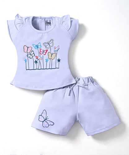 Butterfly Meadow Raglan Short Sleeves Top & Hot Pant Set | Purple
