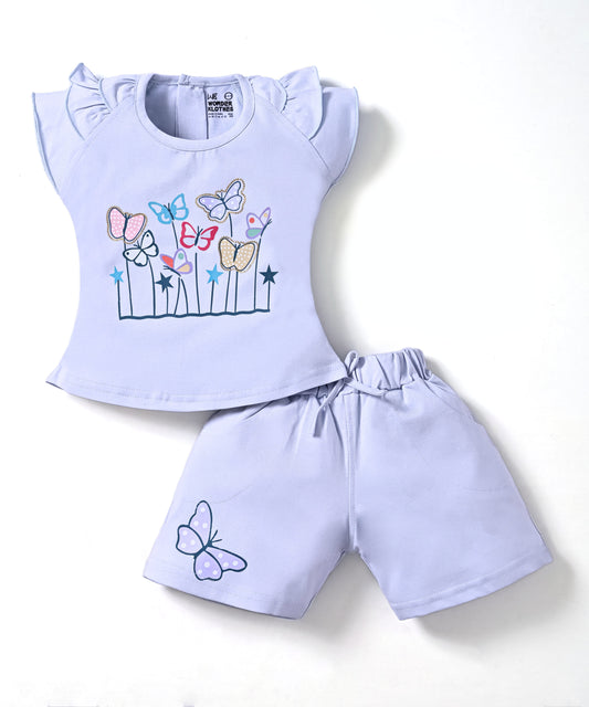 Butterfly Meadow Raglan Short Sleeves Top & Hot Pant Set | Purple