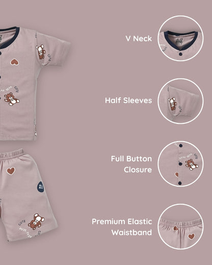 Beary Tales Half Sleeves Front Open T-Shirt & Half Pant Set