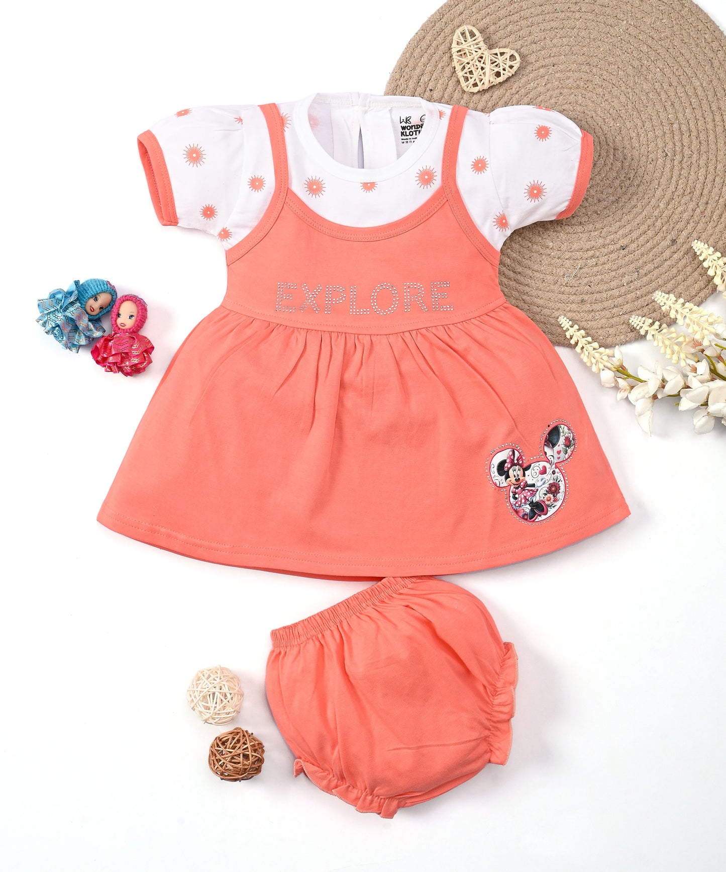 Explore Minnie Half Sleeves Frock & Bloomer Pant Set | Orange