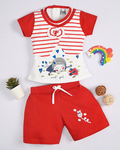 Sweet Girl Half Sleeves Top & Hot Pant Set | Red