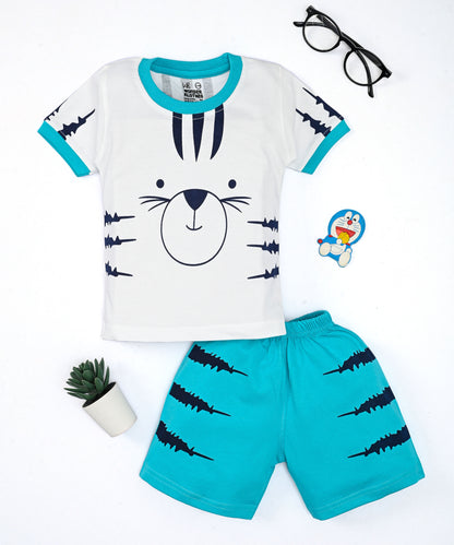 Tiger Claws Half Sleeves T-Shirt & Half Pant Set | Blue
