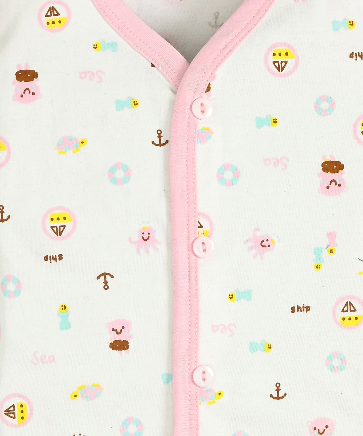 Sea Ship Half Sleeves Front Open T-Shirt & Half Pant Set with Bib | Pink