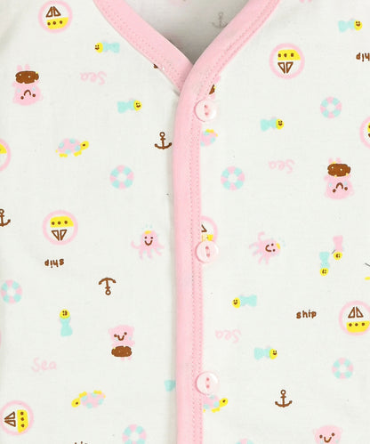 Sea Ship Half Sleeves Front Open T-Shirt & Half Pant Set with Bib | Pink