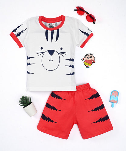 Tiger Claws Half Sleeves T-Shirt & Half Pant Set | Red