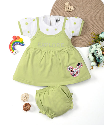 Explore Minnie Half Sleeves Frock & Bloomer Pant Set | Green