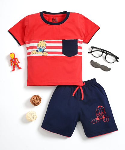 Donald Duck Half Sleeves T-Shirt & Half Pant Set | Red