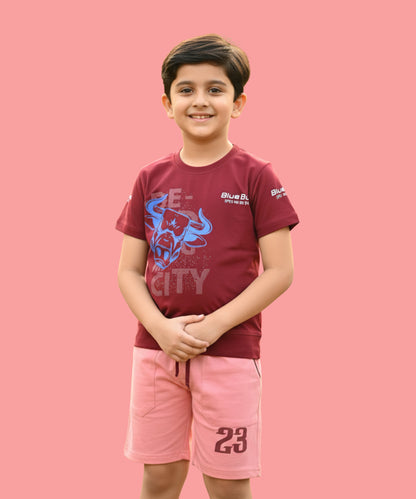 Bulls City Half Sleeves T-Shirt & Shorts Set | Maroon