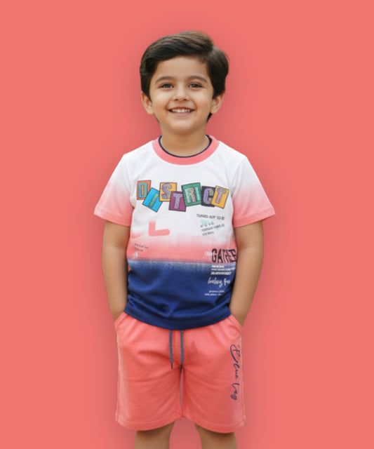 District Half Sleeves T-Shirt & Shorts Set | Pink