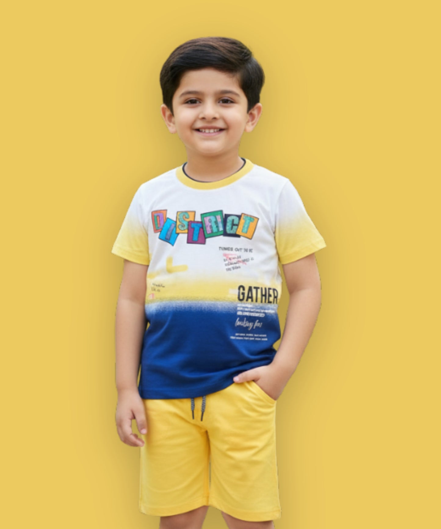 District Half Sleeves T-Shirt & Shorts Set | Yellow