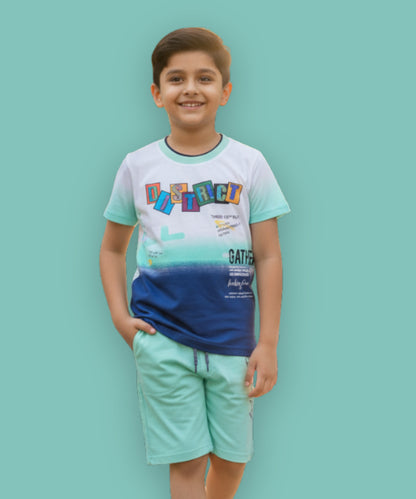 District Half Sleeves T-Shirt & Shorts Set | Green