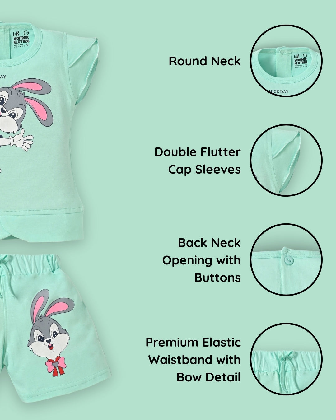 Rabbit Short Sleeves Top & Hot Pant Set | Green