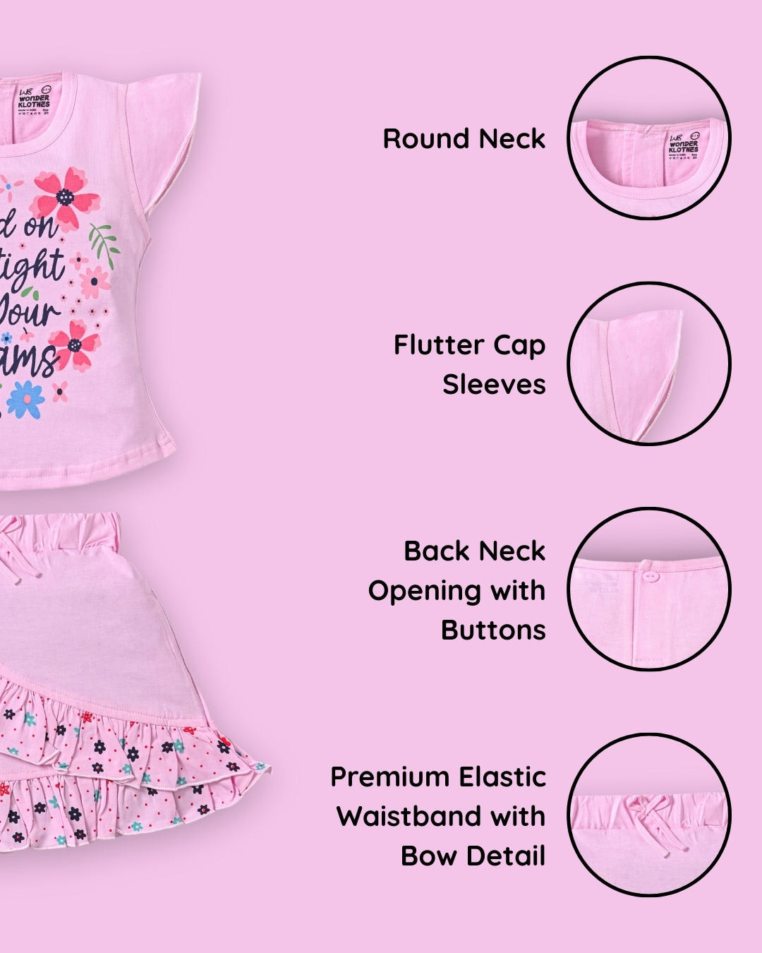 Floral Dreams Short Sleeves Top & Skirt Set | Pink